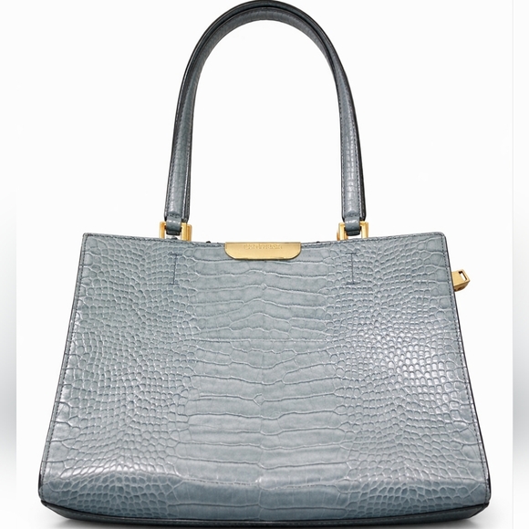 Calvin Klein Handbags - 💙 Calvin Klein Croc Embossed Satchel Tote Blue Gray Leather Bag Large